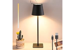 Liyabber Rechargeable Cordless LED Table Lamp Dimmable Desk Lamp, 5600mAh Battery Operated Table Lamps, USB Portable Metal Light, Nightstand Small Bedside Light for Home, Dining, Living Room - Black