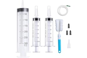 GOTRUST Siringa Grande 300 ml, 60 ml, plastikowa syringa z tubką, syringa aspira do płynów Riutilizabile z katetere na aspirazione oliwkowy, karmiony, Giardinaggio