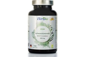 ‎HERBBIO ABDIN HERBBIO NATURAL MEDICAL MANUFACTURING Black Cumin Oil Capsules Cold Pressed Vegan - 190 Softgel Capsules High Dose 3 Month Supply - Premium Cold Pressed - 1000 mg/Daily Dose - Halal Certified - Laboratory Tested - German Production