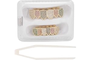 JONLAKI Grillz pour dents de style hip hop pour homme et femme, plaqué or pour vos dents, bijoux et accessoires pour Halloween, fête Hip Hop (lot)