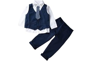 Carolilly Ensemble Costume Cravate Enfant Bébé Garçon 3 Pcs Chemise + Pantalon/Short + Gilet Mariage Fête Cérémonie