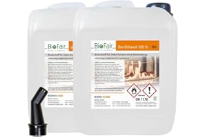 ‎BIOFAIR 20 Liter (2 x 10L Kanister) Bioethanol 100% in geprüfter Premium Qualität für Bioethanolkamin, Ethanol Tischkamin, Wandkamin, geruchs- und rückstandslose Verbrennung