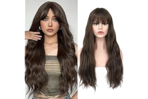 SOKU Perruque Marron Clair Avec Frange 66cm De Long Perruque Synthétique Ondulée Naturelle Fabriquée A La Machine Pour Les Femmes Fibres Résistantes A La Chaleur Fête Quotidienne Cadeaux De Noël…