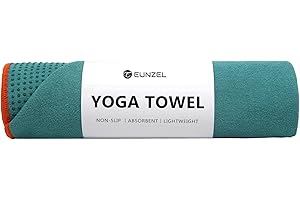 Eunzel Hot Yoga Towel - Microfiber Non Slip Yoga Mat Towel Sweat Absorbent Towel for Hot Yoga, Pilates and Fitness 72" x 24", Dark Cyan/Orange
