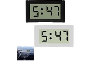 FLLYVLY 2Pcs Reloj de Salpicadero del Coche, Reloj del Tablero de Mandos del Coche, Reloj de coche de LCD, Autoadhesivo, Fácil de Leer, Ideal para Vehículos y Oficinas, Duradero y Portátil, Negro + Blanco