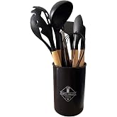 8 Par&ccedil;a Premium Mutfak Seti, Ahşap Saplı ve Silikon U&ccedil;lu, Siyah, Kep&ccedil;e, Spatula, &Ccedil;ırpıcı, Fır&ccedil;a, Maşa Dahil