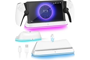 AceGamer Station de charge RVB pour portail P5, station de charge portable pour console P5, avec 7 modes d'éclairage et câble de type C, charge rapide avec lumière (blanc)