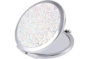 Lurrose Travel Wallet Bling Compact Mirror Round Folding Mirror Double- sided Cosmetic Mirror Portable Pocket Mirror Rhinestone Mirror for Travel and Home Use (Colorful White) Travel Mirror