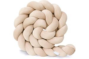 AmphaDeco Bettschlange Geflochten, Seitenschläferkissen, Nachttischschoner, Gewebtes Kugelknoten-Wurfkissen, Kinderzimmerdekoration,Beige,300cm