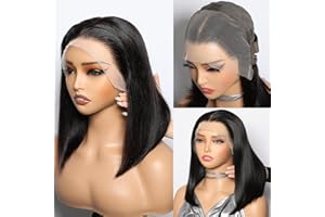 CYSDRH Bob Wig Human Hair Full 13x4 Lace Front Bob Wigs for Black Women 180% Density Unprocessed Brazilian Virgin Glueless Human Hair Wigs Pre Plucked Pre Cut - 10 Inch Bob Wig Natural Black