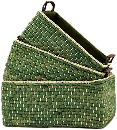 Woven Handmade Maize Storage Basket ,Kingwillow.(Set of 3, Green)