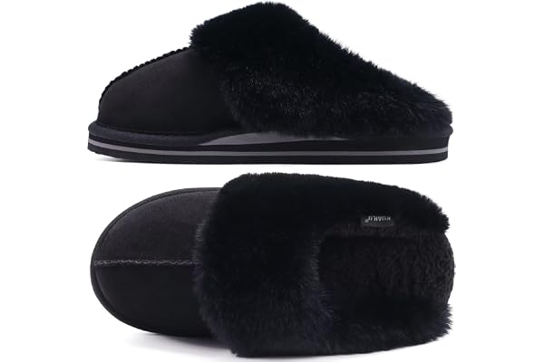 KuaiLu Chausson Femme Hiver Peluche Fourrure Chaud Pantoufles Mouton Retourné Doublure Charentaise Confort Voute Plantaire Memory Foam Slippers Antidérapant Semelle