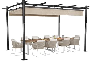 TRIUMPHKEY Cenador de Jardín con Techo Retráctil 3x4m,Pérgolas de Jardín,Exteriores Pérgola de Aluminio con Tejido de Impermeable y Resistente a Los Rayos UV,Adecuado para Patios y Terrazas Beige