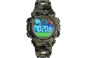 Dayllon Reloj Digital Niño Montre Pour Enfants Digital Impermeable Outdoor Sport Étanche Garçons Montres Alarme 12/24h 7 Éclairage Coloré Chronomètre Montre pour 3-15 Años