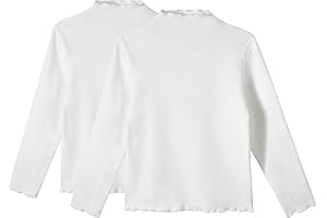 Miipat 2 Pack Girls Long Sleeve Turtleneck Shirts Stretchy Pullover Blouse Tops Solid Kids Thermal Undershirts 2-7 Years