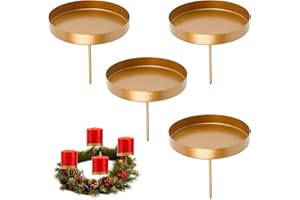 Joxessaien Świecznik, wieniec adwentowy, złoty, zestaw 4 sztuk, metalowe 8 cm, świeczniki na świece adwentowe i talerz na świece, okrągły świecznik adwentowy, uchwyt na wieniec i świece LED