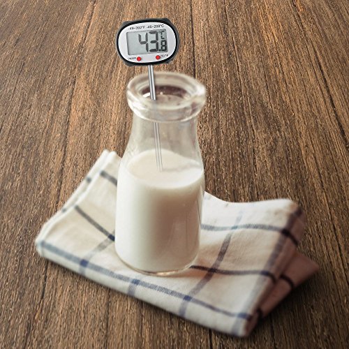 Topop 180 Grad Drehbare Digital Haushaltsthermometer Küchen einfach lesen, 4,8 “ Edelstahl-Messfühler Thermometer mit Auto-off und bequemen Kunststoffmantel mit Pen-Clip für Fleisch, BBQ, Grill, Milch, Süßigkeiten und Badewasser - 6