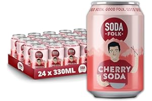 Soda Folk Cherry Soda, American Style Fizzy Drinks, No Added Sugar, Refreshing Soft Drink, 100% Natural Ingredients, Gluten Free & Vegan (24 x 330ml Cans)
