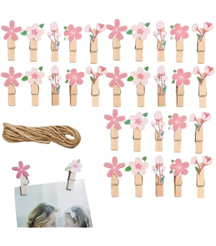 30 Pinces En Bois De Noël Avec Ficelle Jute - Mini Clips Pour Photos, Cartes, Décoration Arbre