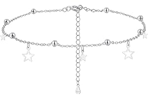 Josfeva Silver Anklets for Women, 925 Sterling Silver Ankle Bracelets for Women, 22+5 cm Adjustable Summer Beach Holiday Ladies Ankle Bracelet, Women's Anklets with Star, Foot jewellery Gift for Girls