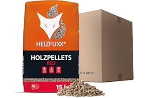 HEIZFUXX Holzpellets Red Sackware 15 kg - 6mm Hartholz Pellets mit hohem Heizwert & geringem Ascheanteil - Premium Heizpellets für Feuerrohr, Kamin, Ofen, Grill oder Smoker
