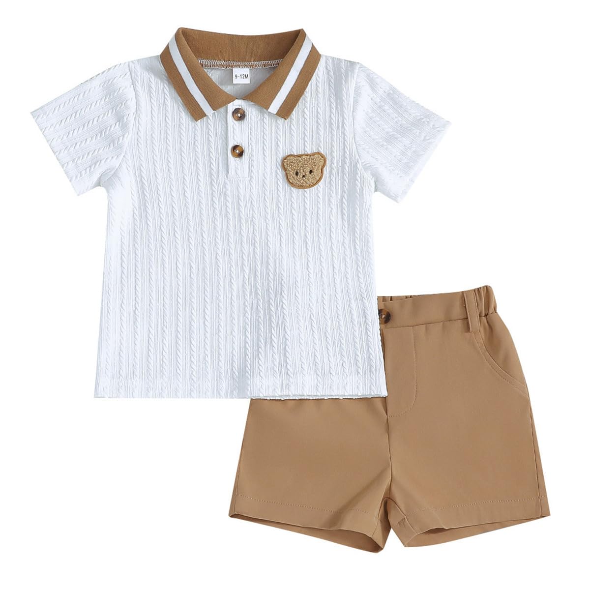 LUVCES Conjunto Verano Ropa para Bebé Niño Lindo Polo con Estampado de Oso + Cintura Elástica Pantalones Cortos y Bolsillos 2 Piezas Trajes de Primavera - 1