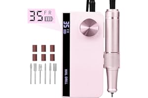 KITYHOME Fresa Per Unghie Professionale 35000 Giri，Punta Fresa Unghie Rimozione Gel Portatile Funzione di Memoria Ricaricabile Mute Pausa a Basso Calore Pedicure Elettrico, Rotazione Bidirezionale 6 Punte