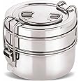 neelam Stainless Steel, 26 Gauge Two Compartment Tiffin Box with Lid, 800 ml (Tiffin Plate 7x2), Space Saving Handles, Traditional Tiffin Carrier for School and Office, Durable and Eco-Friendly