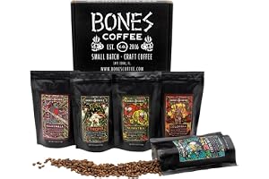Bones Coffee Company NEW World Tour Sample Pack, Single-Origin Flavored Coffee Medium Roast Arabica Beans Specialty Coffee Gifts Compatible Auto Drip and French Press, 4 oz Pack of 5 Whole Bean
