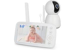 Hakaug Baby Monitor 5.0" 720P Display 2X Digtal Zoom 1080P Camera Pan 360 ° Tilt 90° FHSS Transmission Two-way Audio Infrared Night Vision (White)