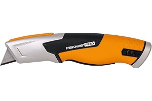 Fiskars Pro Bezpieczny nóż uniwersalny z wysuwanym ostrzem, długość 17,7 cm, Stal nierdzewna/ tworzywo, czarny/ pomarańczowy, CarbonMax, 1027223