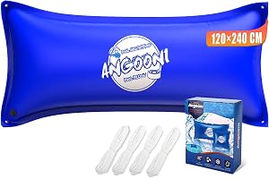 Angooni vinterpoolkudde 120 x 240 cm XXL luftkudde pool dubbelsöm | 0,4 mm PVC & dubbelsöm; Boston dubbelventil; med öljetter och rep; skyddar poolskydd på vintern