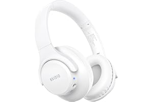 KVIDIO Bluetooth Headphones Over Ear, 65 Hours Playtime Wireless Headphones with Microphone, Foldable Lightweight Headset with Deep Bass,HiFi Stereo Sound for Travel Work PC Cellphone (White)
