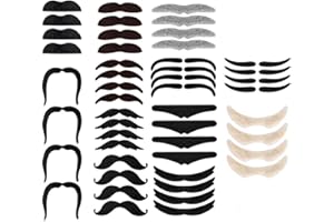 XREE 48 sztuk samonapinających się fałszywych wąsów i brody, do naklejania, fałszywe brody, wąsy na klej, dla imprez karnawałowych, urodzinowych, Gatsbya z lat 20. (12 stylów)