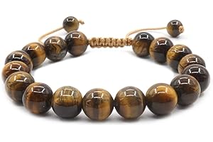 Mayting Bracelet Oeil de Tigre Naturel 10 mm, Bracelet Réglable en Pierres Précieuses pour Hommes et Femmes Bracelet de Charme Chanceux