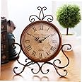 LIFKOME Desk Topper Nightstand Decor Baroque Style Clock Retro Wall Clock Dinner Table Decor Anti Table Clock Decor for Shelves Desk Clock Iron Table Clock Vintage Antique