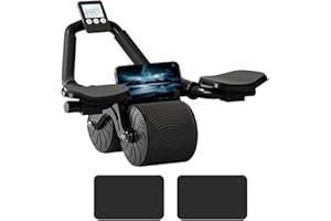 DRZHEAM Automatisches Rebound Ab Abdominal Übung Roller Wheel, Ab Roller Wheel mit Ellenbogenstütze und 2 Kniematte &timer, Bauchtrainer, Core Training Equipment, für Fitness Krafttraining Home Workout