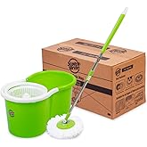 Scotch-Brite Twin Bucket Spin Mop with Easy Wring & Rinse System, 360° Adjustable Handle, High Absorbency Microfiber for Deep