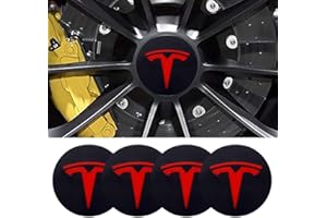 DSFG 4pcs 56MM 2,2 ' 'Auto-Logo-Aufkleber mit Räderabdeckung mit zentraler Abdeckung ABS-Material (fit Tesla Rot Logo)