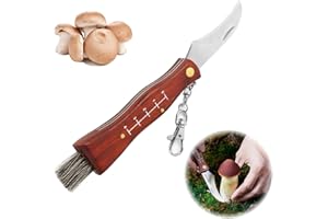 YINZZTRY Wooden Handle Mushroom Knife, Sponge Knife for Mushroom Collector, Mushroom Knife with Brush and Scale, Sponge Knife with Brush, Folding Knife with Keyring, Gifts for Mushroom Collectors