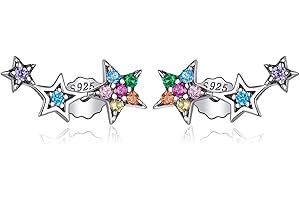 Qings Orecchini in argento Sterling 925 di stella, 3 Stelle Colorato Zircone Scalatori Orecchini ipoallergenici Orecchini a Perno Regalo di Compleanno per Donna Ragazze