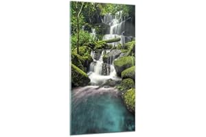 ARTTOR Deco Salon parco cascata acqua Moderne Impression sur Verre 65x120cm Image Tableau en Verre Decoration Murale Chambre Cuisine Vertical Art Wall Decor Grand Tableaux Decoratifs Muraux GPA65x120-3754