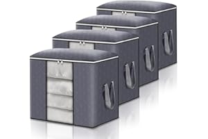 GARPROVM Clothes Storage Bag,4Pack 90L Large Capacity Foldable Duvet Storage Bag Solution Organizer with Zips,Reinforced Handles Thick Fabric Anti-Mold for Comforters,Blankets,Bedding