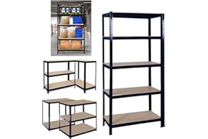 Yiyai Heavy Duty Shelving Unit - 150cm Height 70cm Wide 30cm Deep, 5 Tier Metal Garage Shed Storage Shelves 875KG Capacity - Boltless Installation & Adjustable Layout Shelving Racking, Black