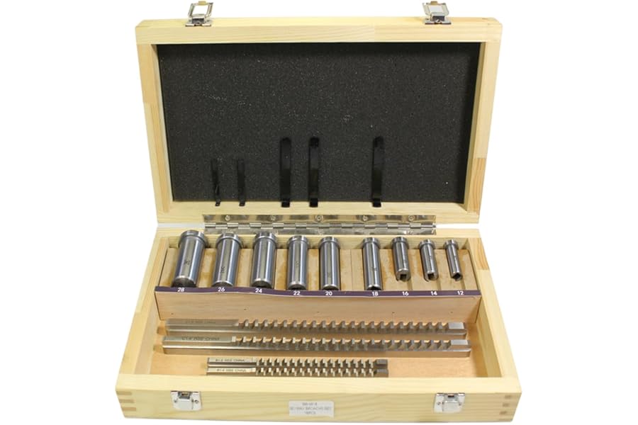 18 Pcs Machinery Keyway Tools, Broach Set 4/5/6/8mm Broaches, 4 Pcs Broach 9 Guide Sleeve 5 Gaskets, Push Type Keyway Broaches Industrial Tools Metric Size Broaching Cutter Collared Bushing Shi