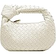 TERRIFI Woven Handbag for Women, Woven Knotted Handbag Clutch Purse Soft Leather Shoulder Bag Mini Ladies Hobo Bag Zipper Closure