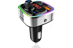DeeprBetter Bluetooth 5.0 FM Trasmettitore,Adattatore Audio Radio Auto Wireless Kit Mani libere con QC3.0 & 5V/2.4A USB Charger,Retroilluminato Colorata,Supporto Lettore Musicale MP3 TF Card/U Disk