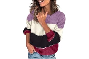 ZGIDDAZ Pull Femme Col V Pull Femme Hiver Chaud Chic Automne Tendance en Tricot avec Bloc De Couleurs Sweater Pull Femme Chic Et Elegant Pull Oversize Pullover Manche Longue Grande Taille Chandail