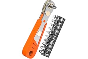 Right Angle Phillips Magnetic Screwdriver, Ancable 1/4” PH2 Mini Ratchet Wrench 1/4 Inch Drive High Torque Offset Reversible Mini Ratcheting Offset Screwdriver with Screwdriver Bits Set