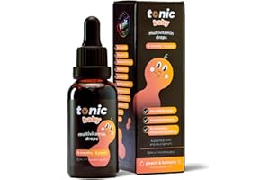 Tonic Health Baby Multivitamin Drops - 14 Baby Vitamins A, C, D, Minerals, and Plants - No Sugar/Preservatives - Kids Vitamins 6 to 36 mos for Growth and Development, Peach and Banana 30ml (Pack of 1)